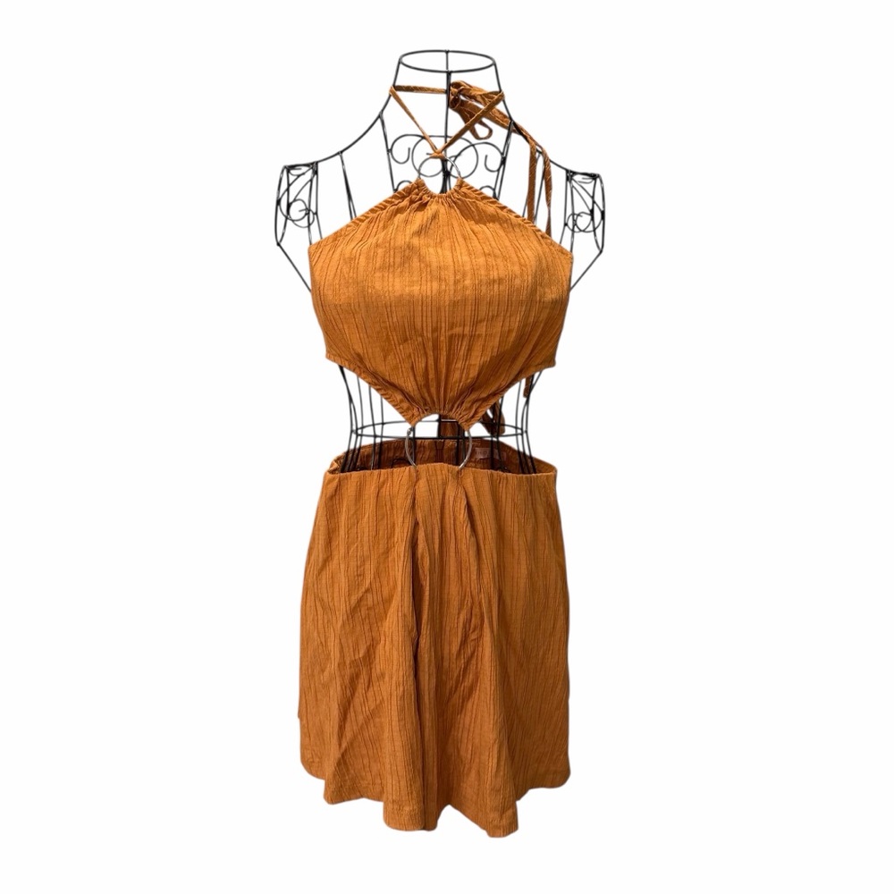 Who What Wear Rust Orange Cut-Out Halter Romper | Ring Detail | Size M/L - Picture 2 of 9